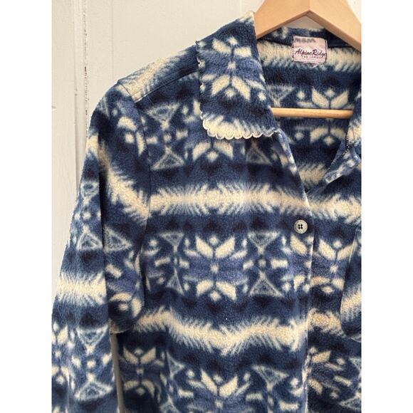 VTG Alpine Ridge Fleece Sweater Cardigan M Blue Aztec Southwestern Scalloped hem - Picture 5 of 11